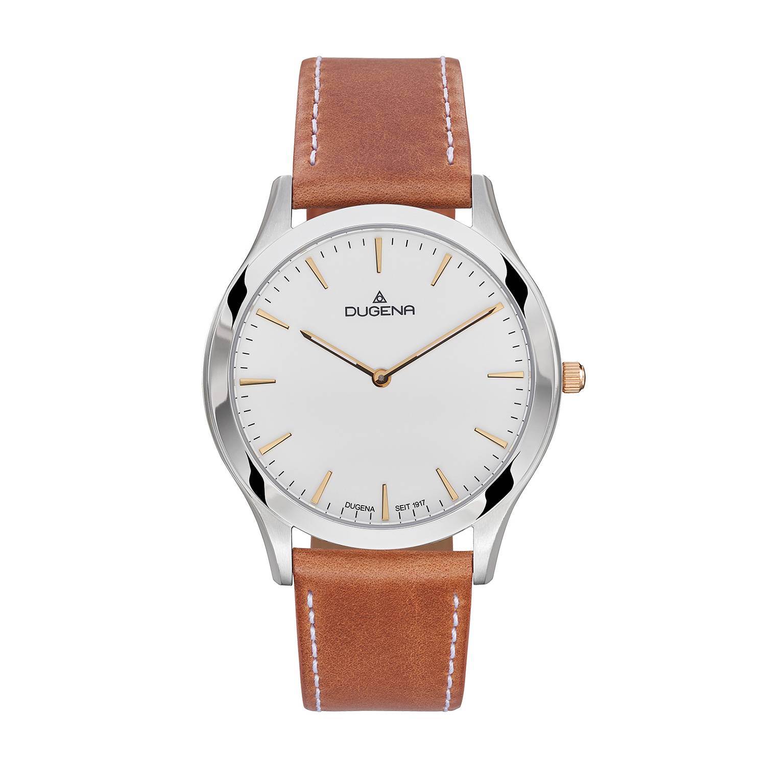Dugena Herren-Armbanduhr Flatliner, Quarz, Edelstahlgehäuse, Lederband, 3 bar