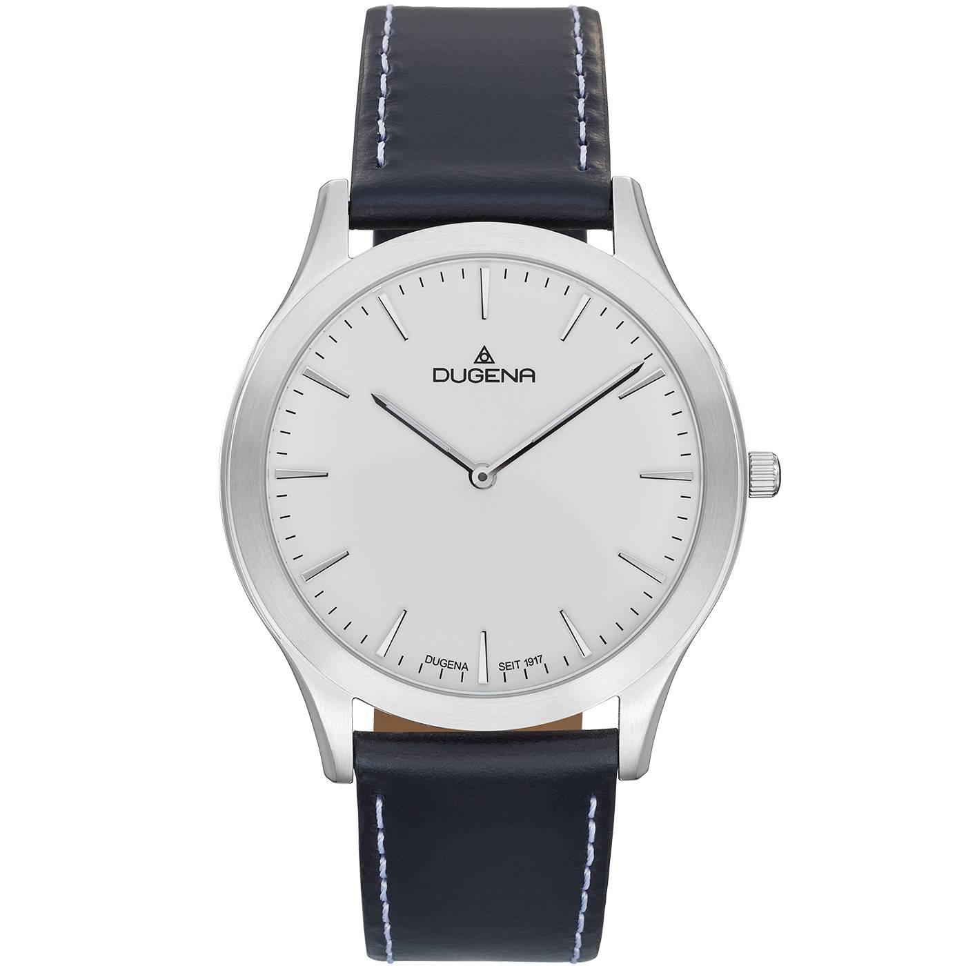 Dugena Herren-Armbanduhr Flatliner, Quarz, Edelstahlgehäuse, Lederband, 3 bar