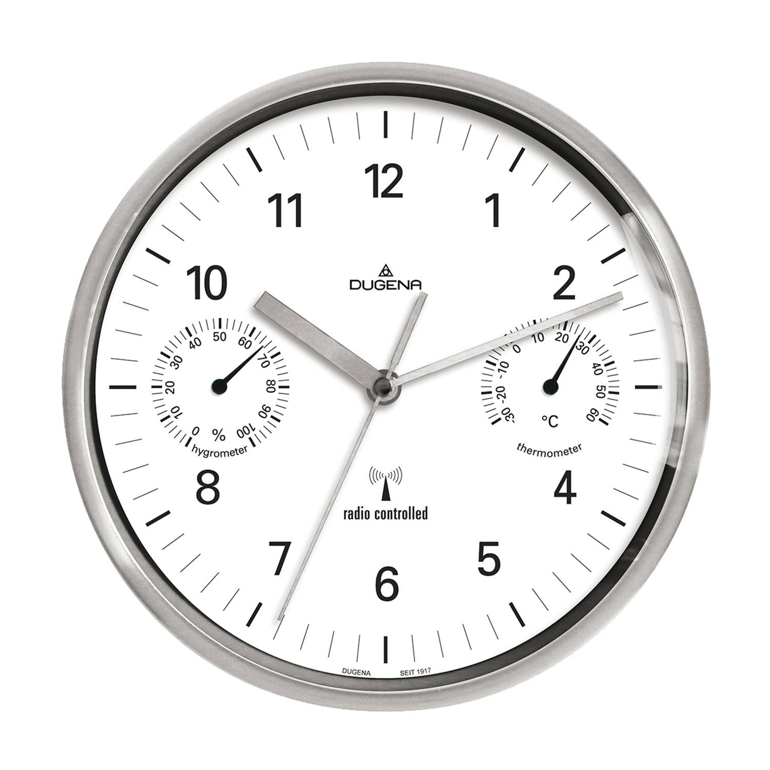 Dugena Wanduhr, Funkuhrwerk, Thermometer, Hygrometer, ø 25 cm, inkl. Batterie