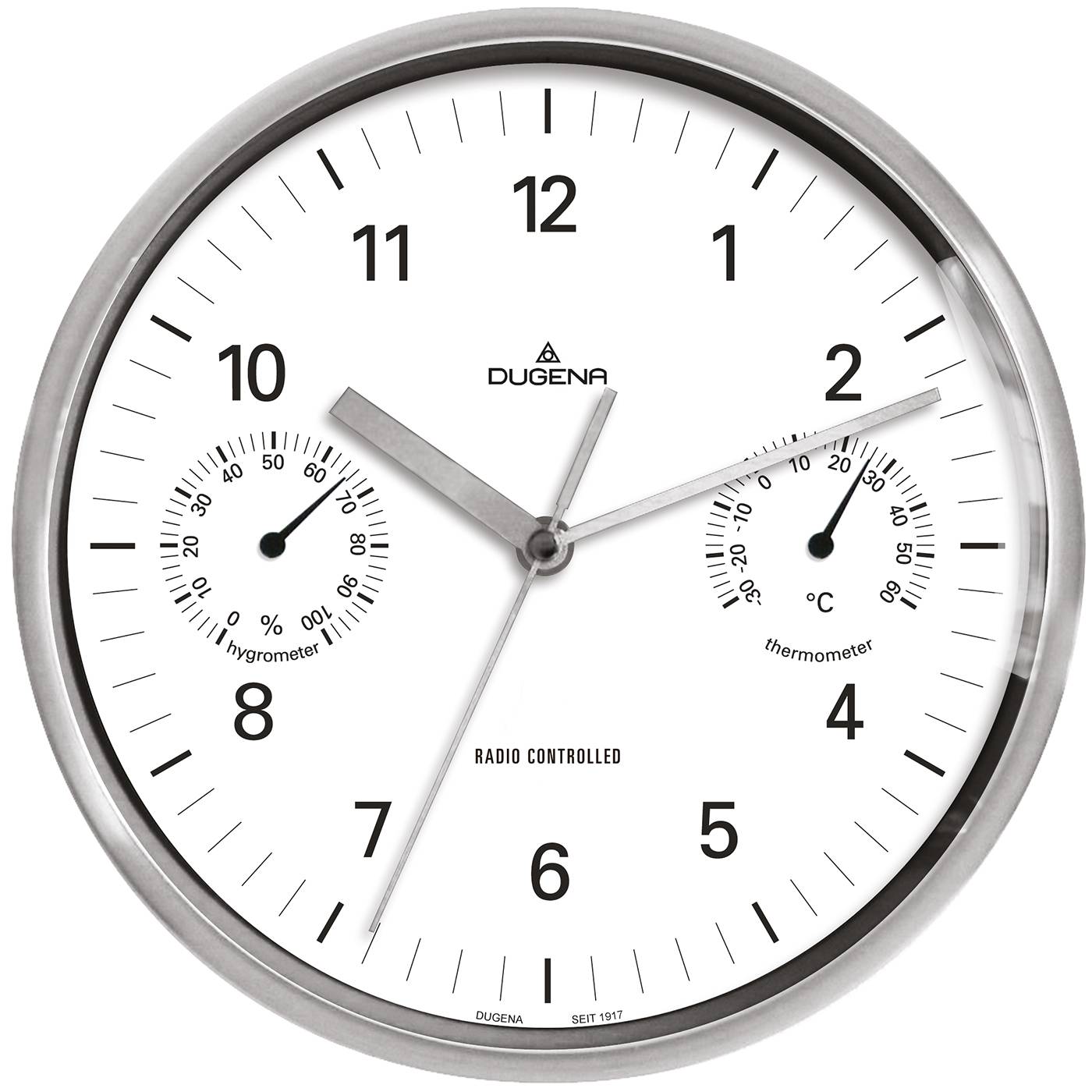 Dugena Wanduhr, Funkuhrwerk, Thermometer, Hygrometer, ø 25 cm, inkl. Batterie