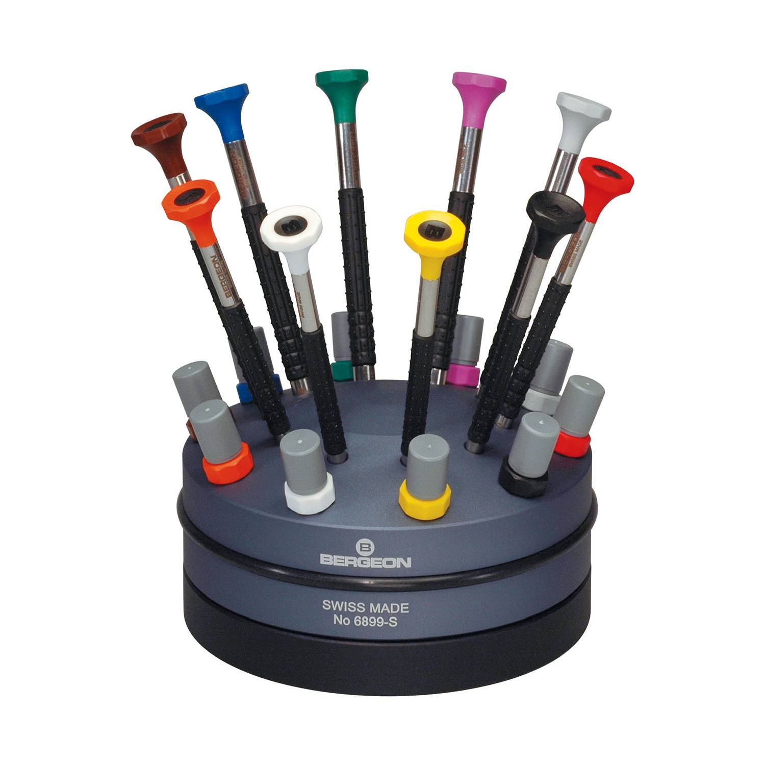 Bergeon Schraubendreher-Sortiment 10 Stück auf Drehsockel Edelstahlklinge Bergeon