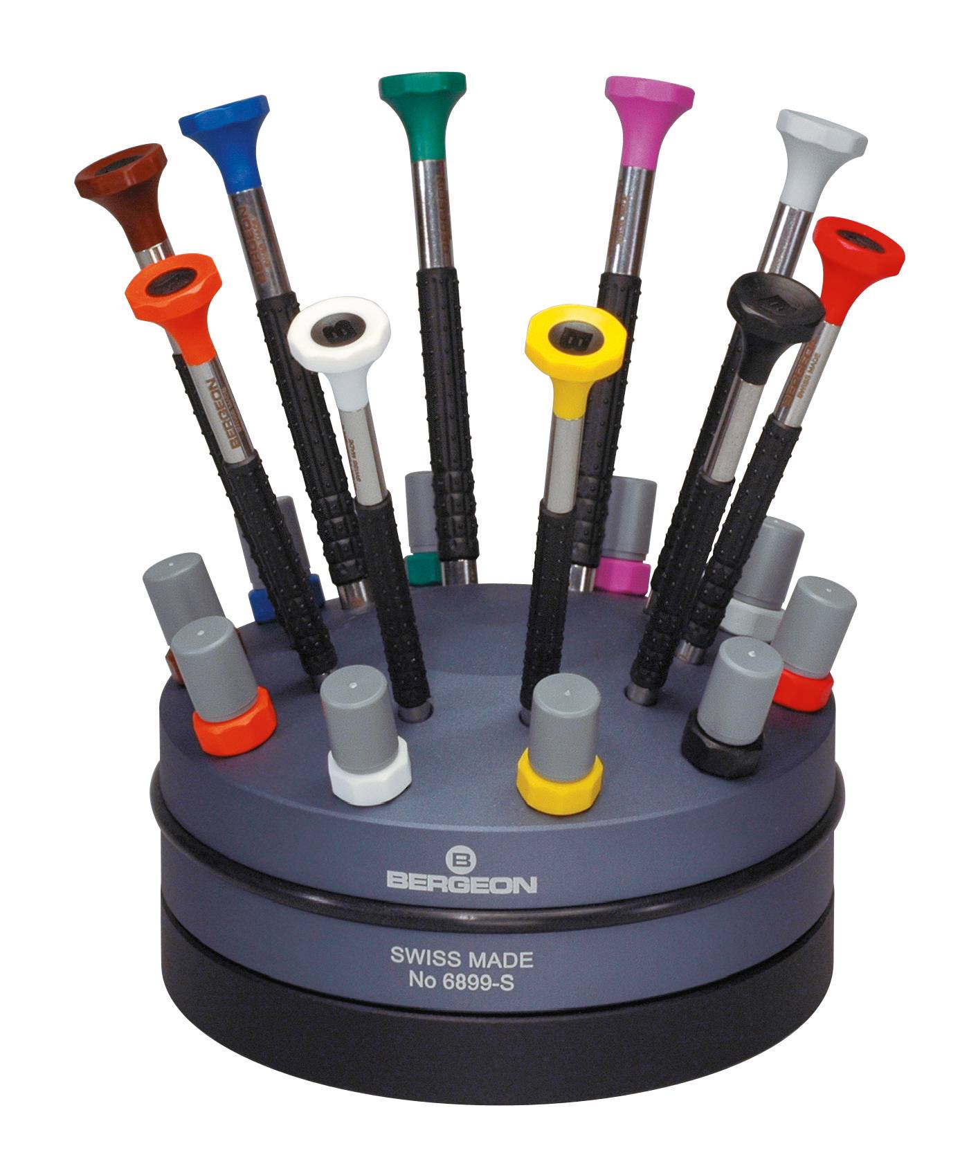 Bergeon Schraubendreher-Sortiment 10 Stück auf Drehsockel Edelstahlklinge Bergeon
