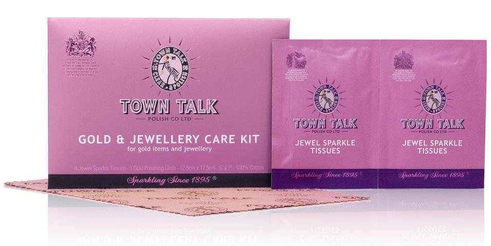 Town Talk Gold- und Schmuckpflege-Set, 2 feuchte Reinigungstücher, 1 Poliertuch