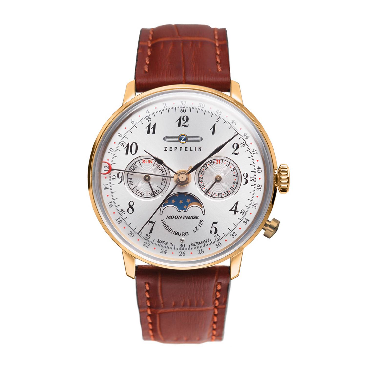 Zeppelin Herrenuhr 7039-1, Edelstahlgehäuse, silbernes Zifferblatt, Lederarmband