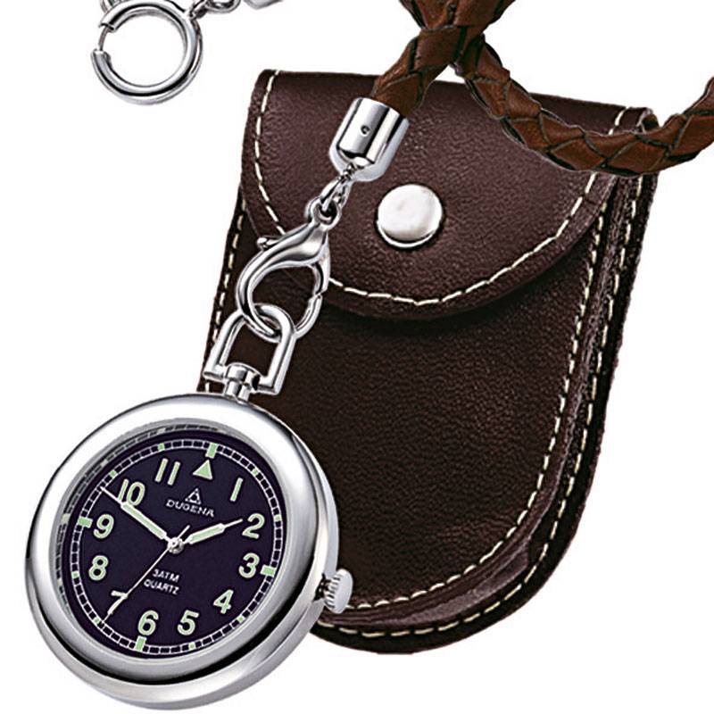 Dugena Taschenuhr 4149874-1, für Herren, Quarz, Edelstahl, Ledertasche, 3 bar