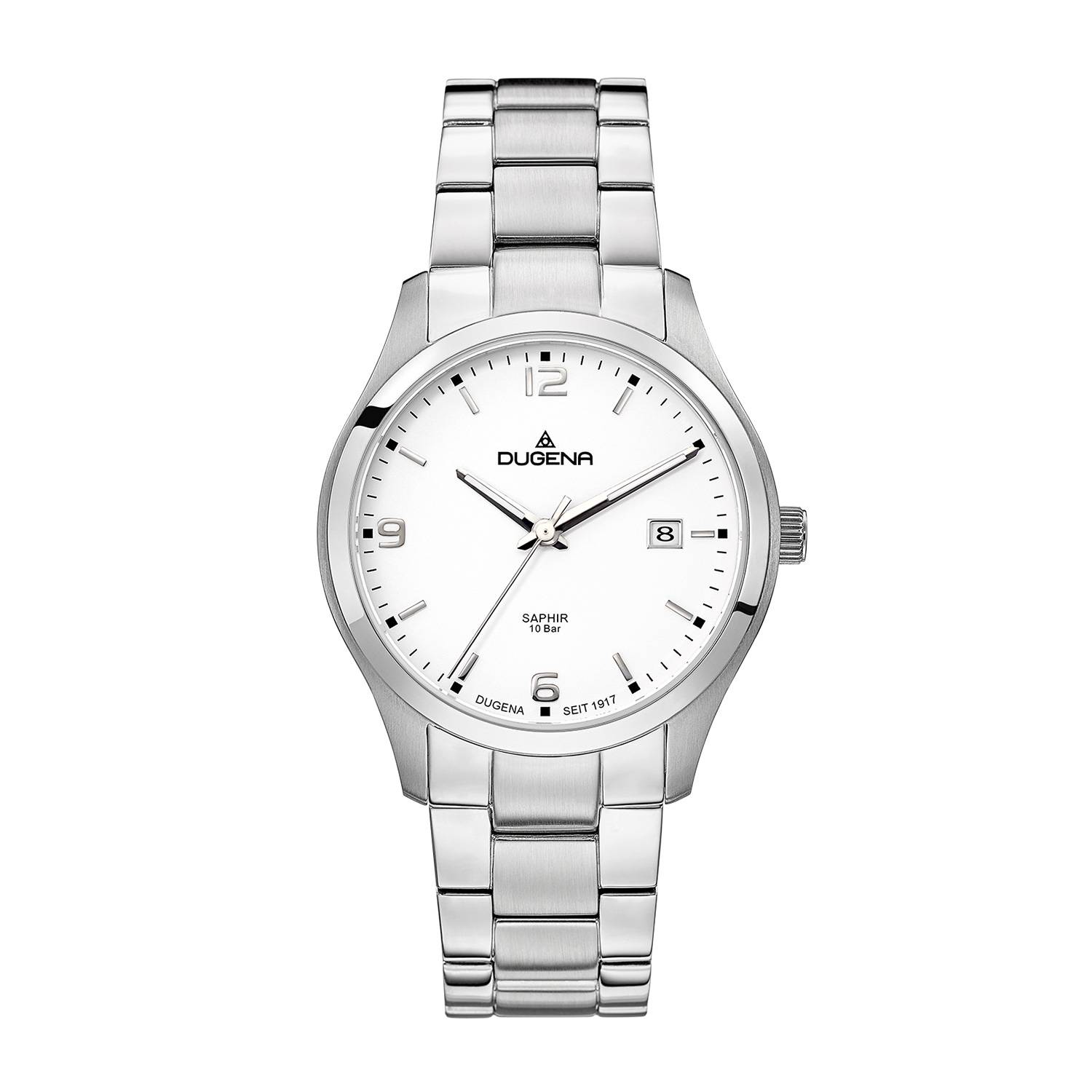 Dugena Herren-Armbanduhr Tresor, Quarz, Edelstahlgehäuse, Saphirglas, Edelstahlarmband