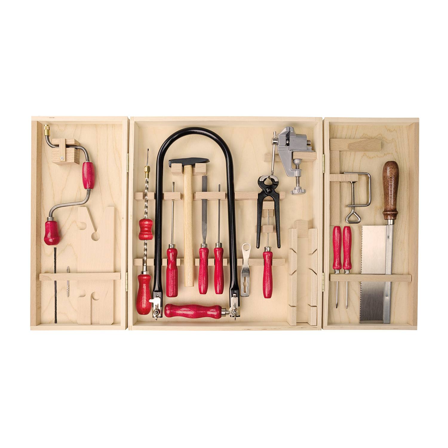 SELVA Kinder-Werkzeugschrank inkl. Laubsäge, Hammer, 26 Teile, made in Germany