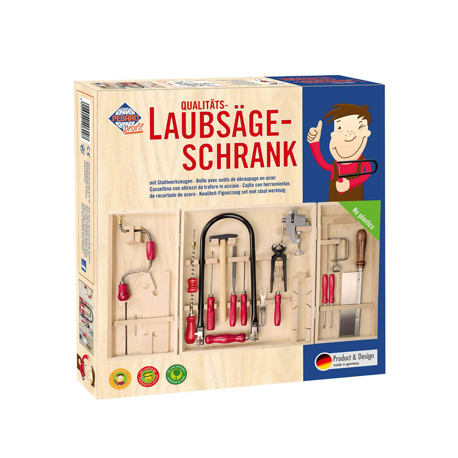 SELVA Kinder-Werkzeugschrank inkl. Laubsäge, Hammer, 26 Teile, made in Germany