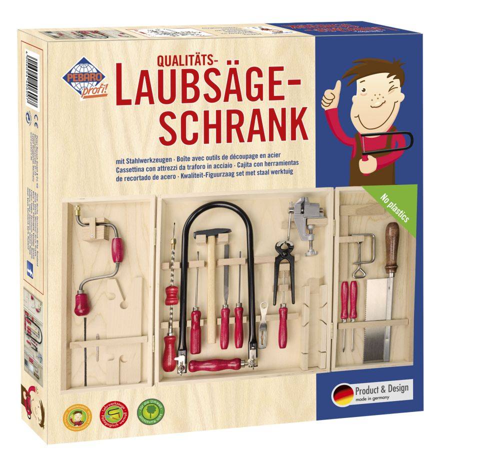 SELVA Kinder-Werkzeugschrank inkl. Laubsäge, Hammer, 26 Teile, made in Germany