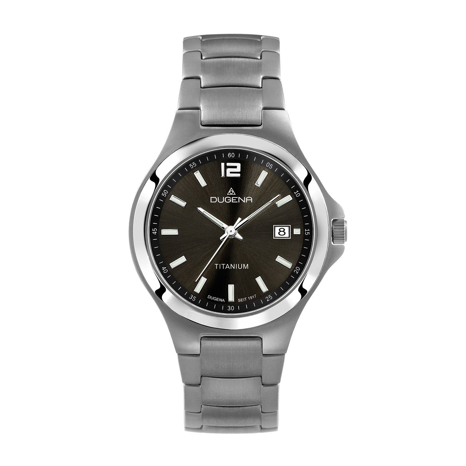 Dugena Herrenuhr 4460531, Quarz, schwarzes Zifferblatt, Titan, Saphirglas