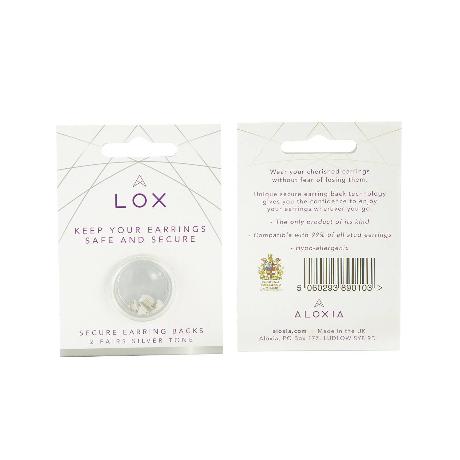 SELVA LOX - Sicherheit für Ohrstecker, anti-allergisch, versilbert