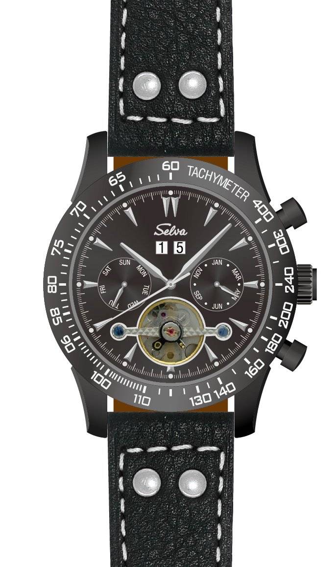 SELVA SELVA Herren-Armbanduhr »Hector« - Tachymeter - schwarz