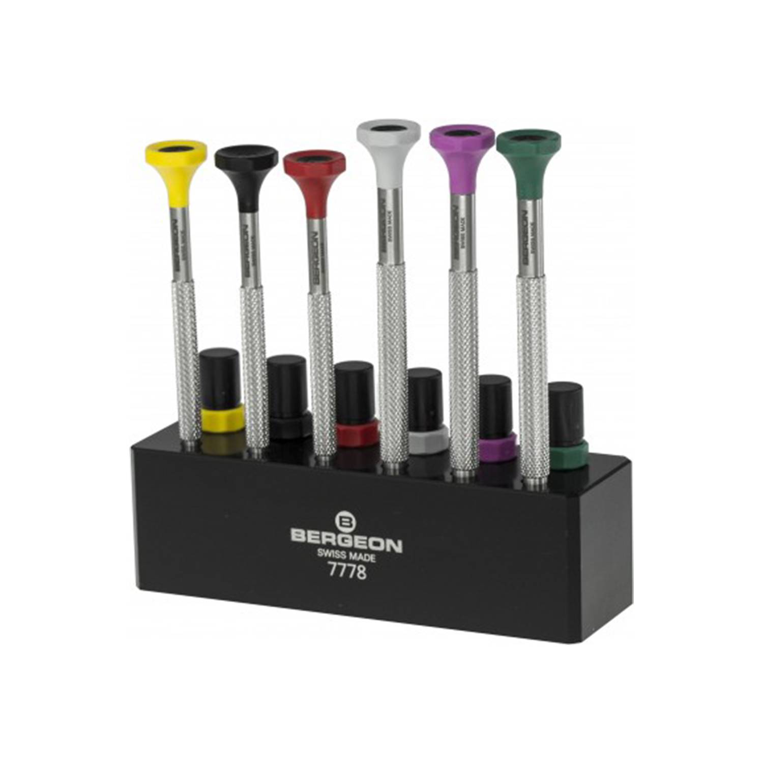 Bergeon 7778 Schraubendreher-Satz Inox, 6 Stück, Durchmesser 0,6 bis 2 mm, Ersatzklingen
