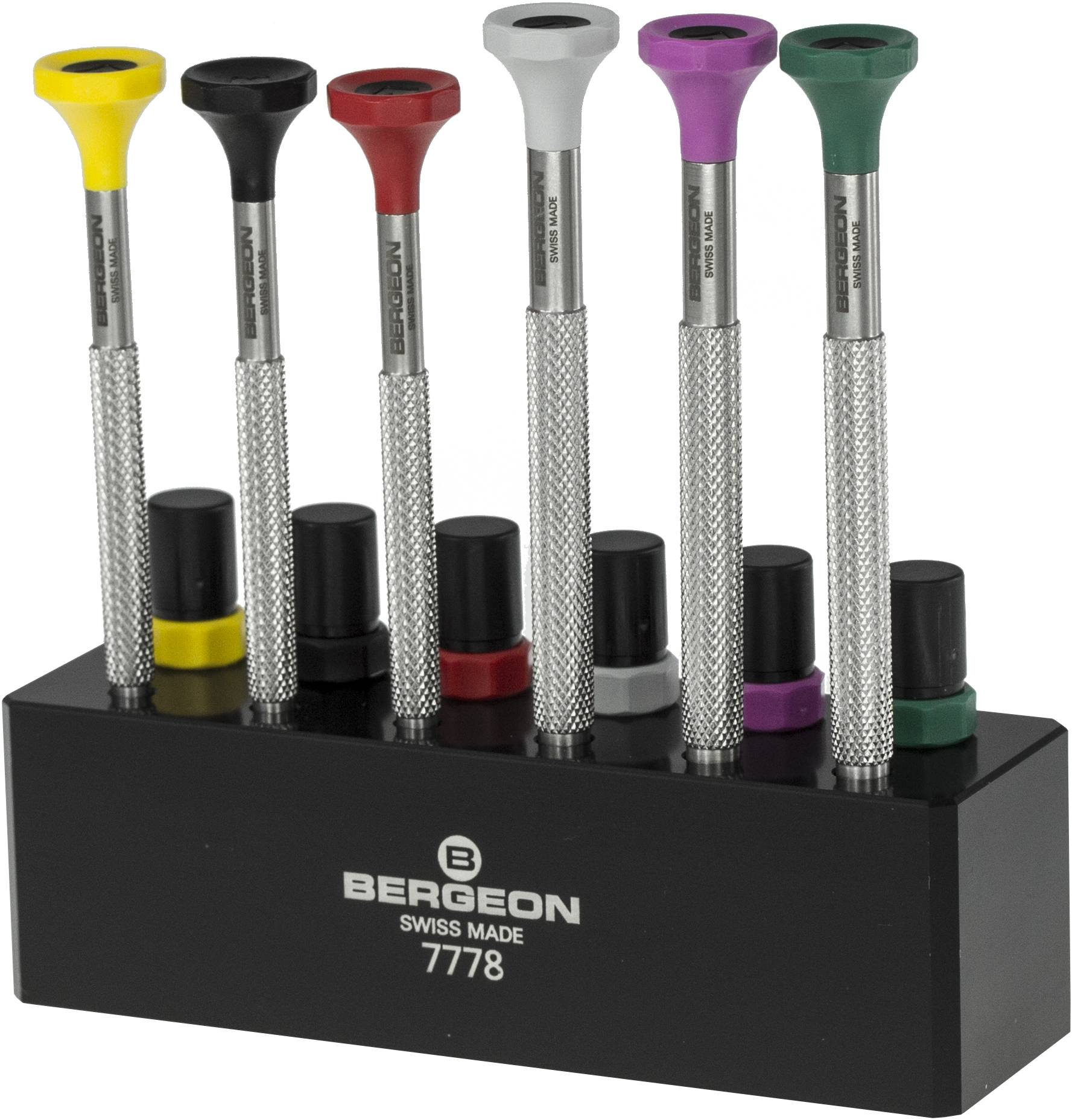 Bergeon 7778 Schraubendreher-Satz Inox, 6 Stück, Durchmesser 0,6 bis 2 mm, Ersatzklingen