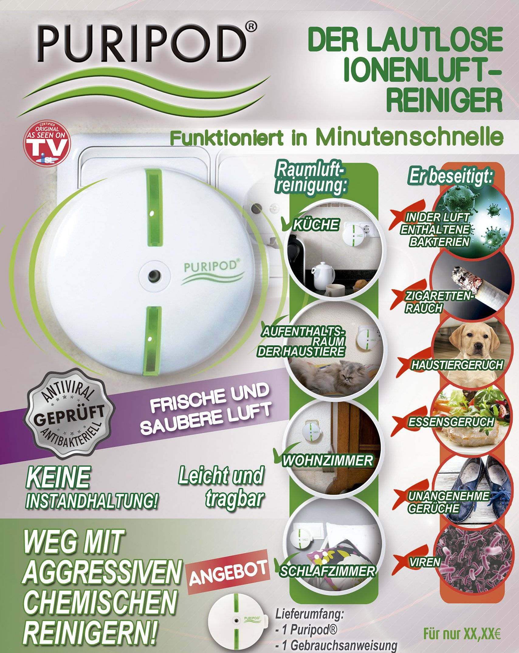 BEST DIRECT Puripod Luftreiniger, Geruchsneutralisierer, für zu Hause, leise