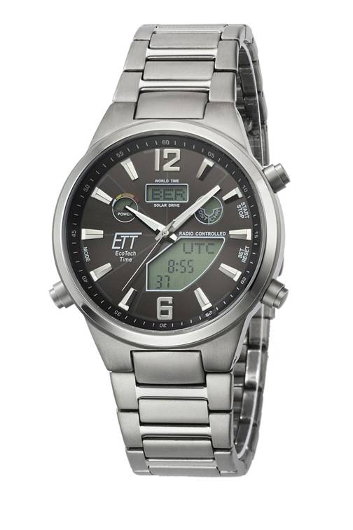 ETT Eco Tech Time Solar Drive Funk Everest II Titan Herrenuhr World Timer - EGT-11380-20M