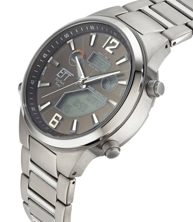 ETT Eco Tech Time Solar Drive Funk Everest II Titan Herrenuhr World Timer - EGT-11380-20M