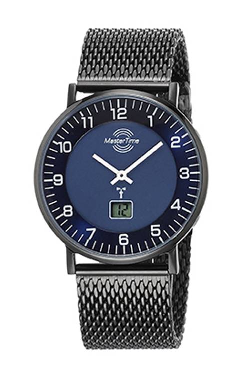 MasterTime Herren-Funkuhr MTGS-10559-32M, analog-digital, Blau, Milanaise-Band