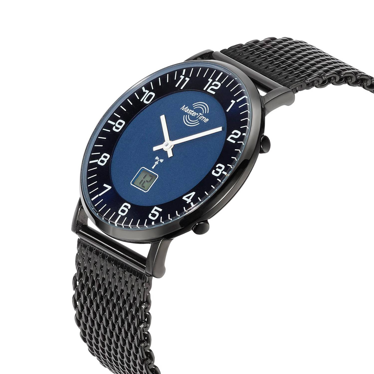 MasterTime Herren-Funkuhr MTGS-10559-32M, analog-digital, Blau, Milanaise-Band