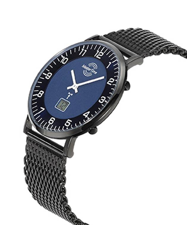 MasterTime Herren-Funkuhr MTGS-10559-32M, analog-digital, Blau, Milanaise-Band