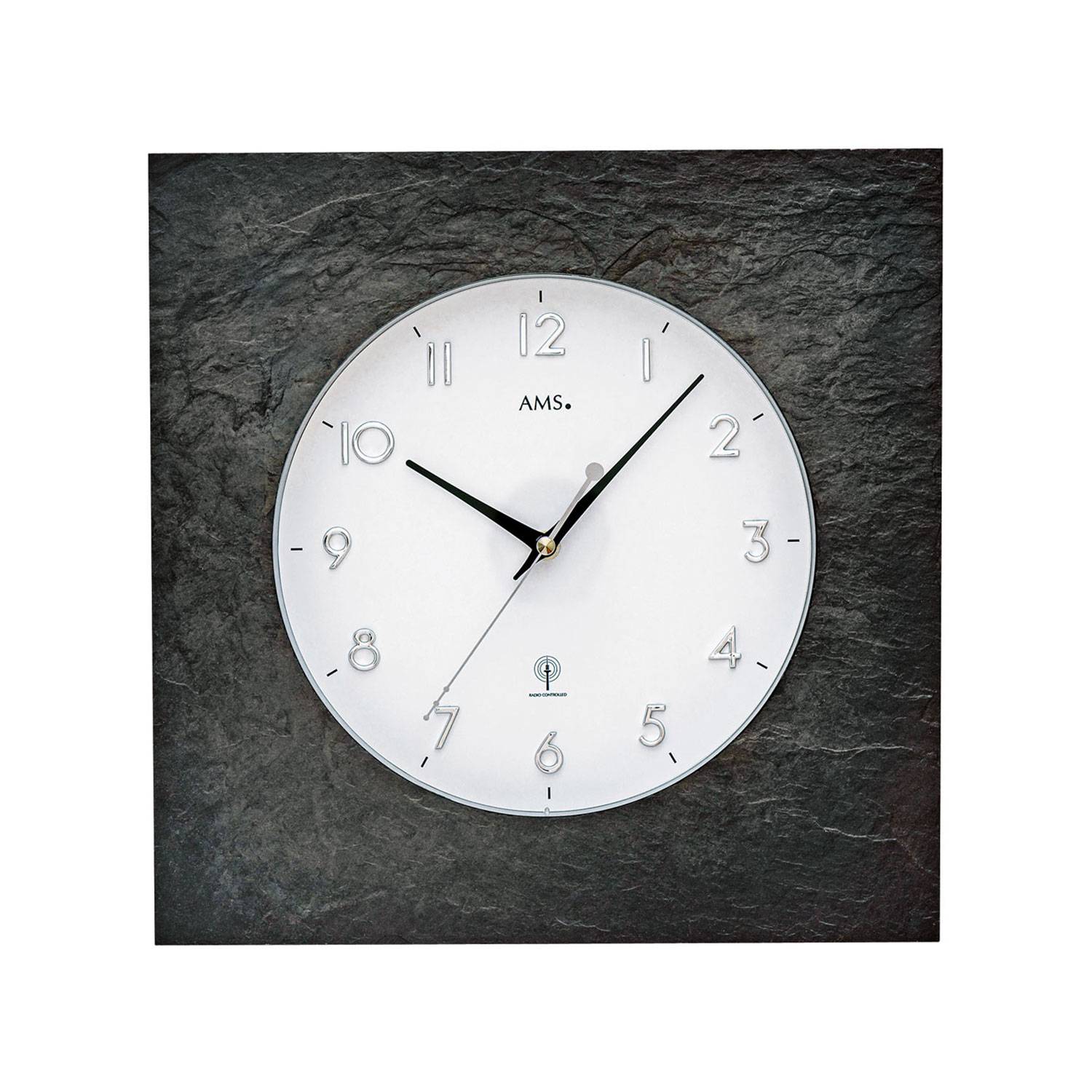 AMS 5546 Funk-Wanduhr, Schiefergehäuse, Schwarz, Mineralglas