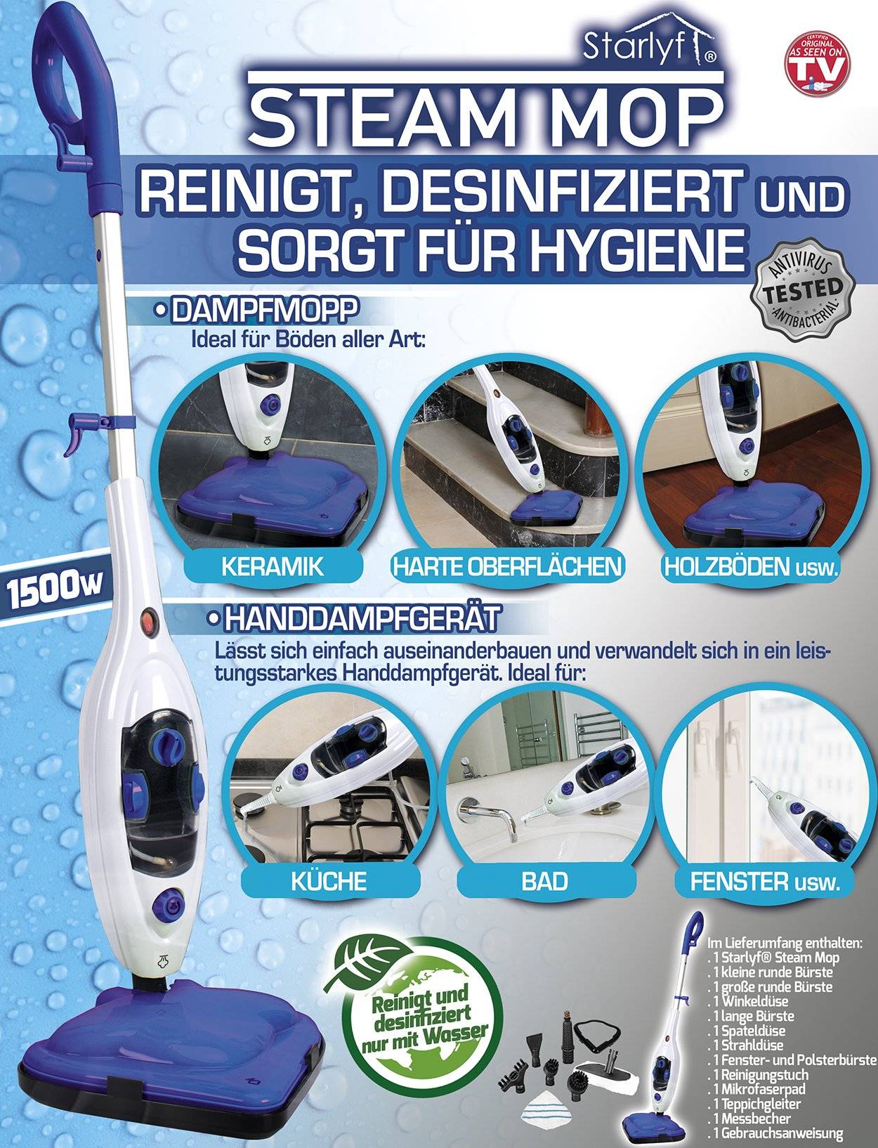 Starlyf Dampfreiniger Steam Mop - reinigt und desinfiziert