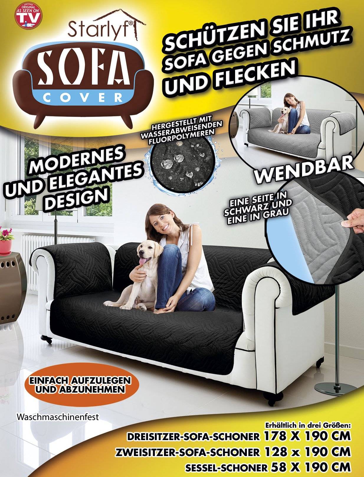 Starlyf Sofa Cover - Schutz gegen Schmutz und Flecken - schwarz für 1-Sitzer