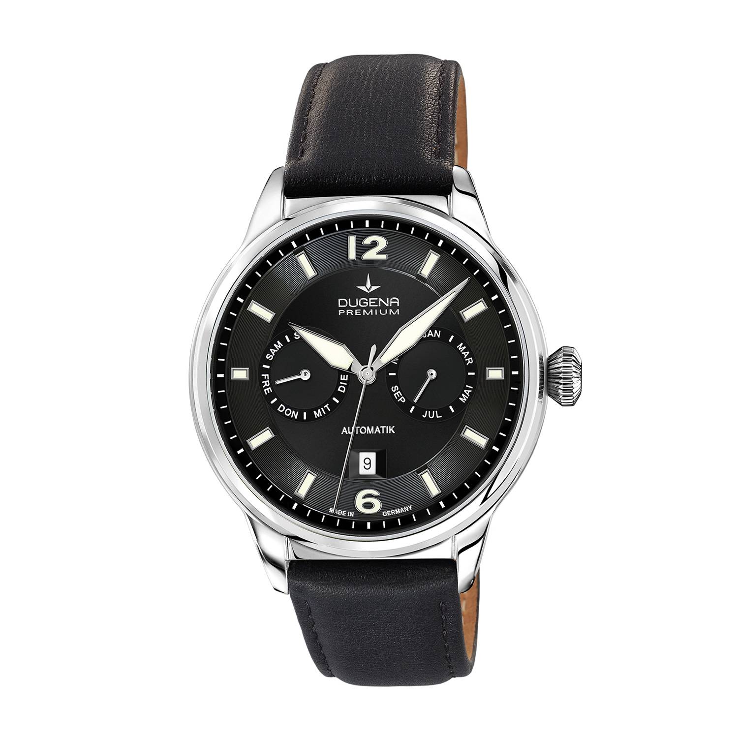 Dugena Herrenuhr Kappa Kalender 7000304, Automatik, Silber-Schwarz, Lederarmband