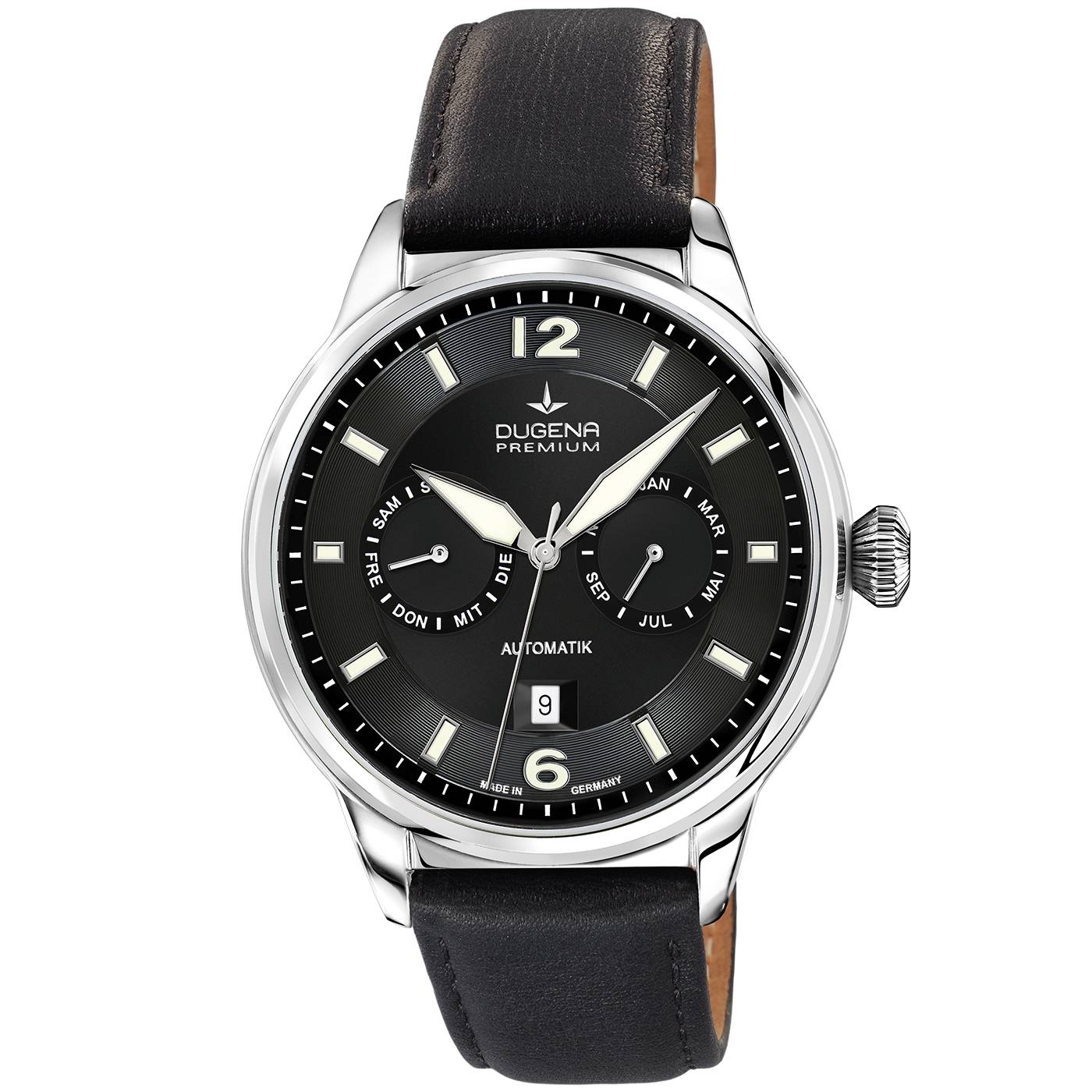 Dugena Herrenuhr Kappa Kalender 7000304, Automatik, Silber-Schwarz, Lederarmband