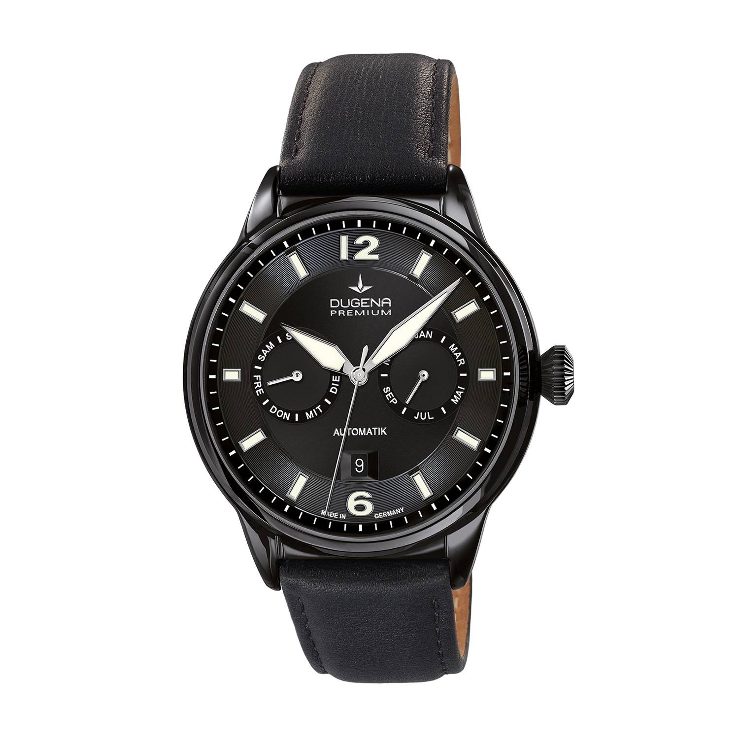 Dugena Herrenuhr Kappa Kalender 7000305, Automatik, Schwarz, Lederarmband