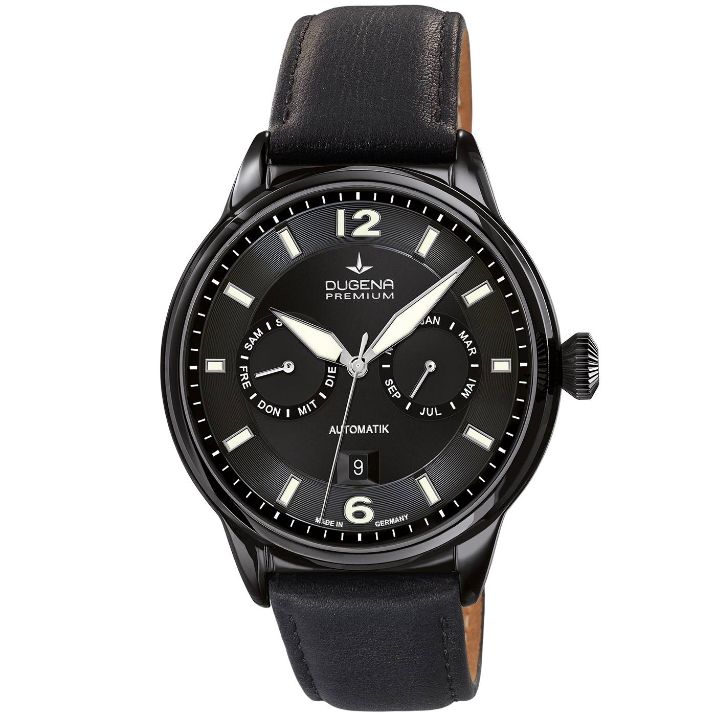 Dugena Herrenuhr Kappa Kalender 7000305, Automatik, Schwarz, Lederarmband