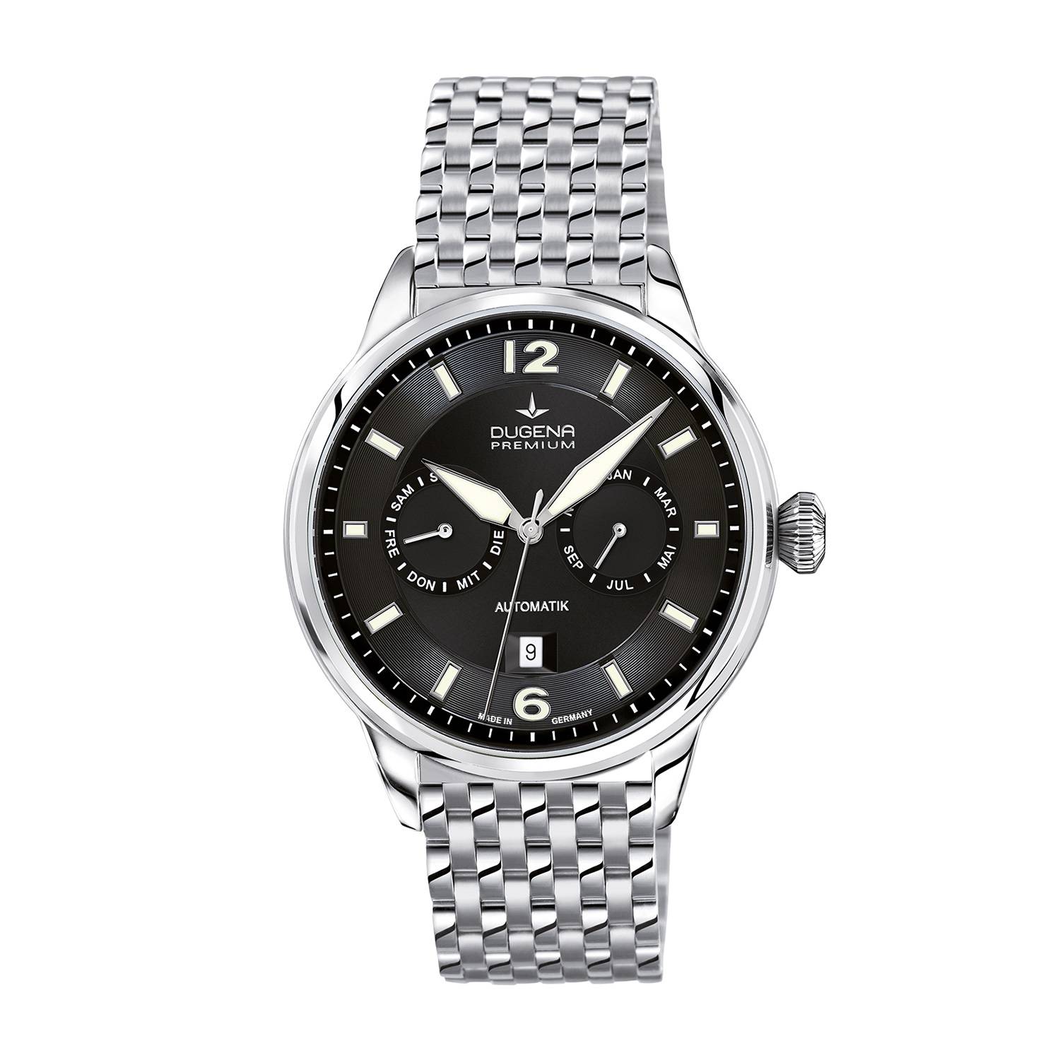 Dugena Herrenuhr Kappa Kalender 7090304, Automatik, Silber-Schwarz, Edelstahl