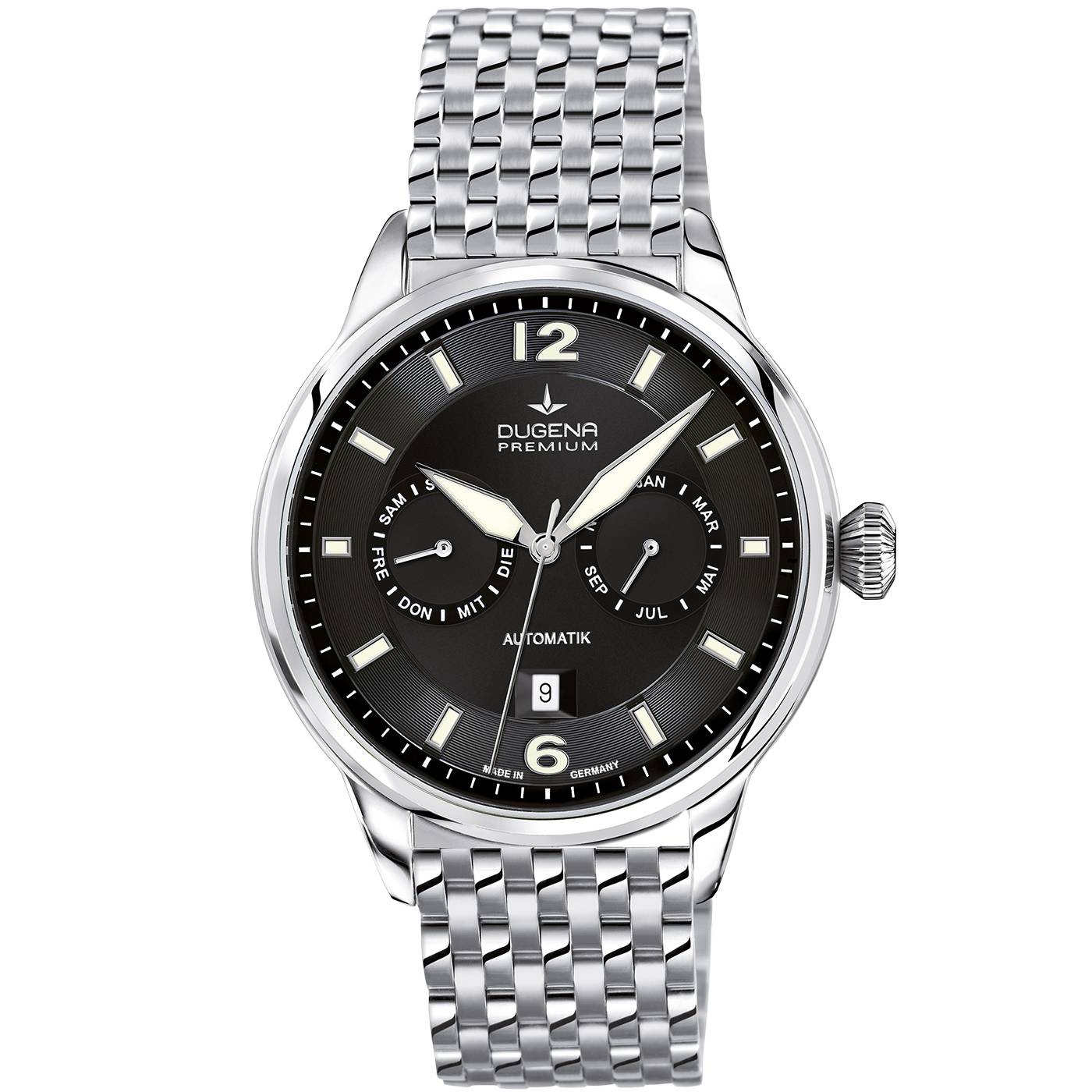 Dugena Herrenuhr Kappa Kalender 7090304, Automatik, Silber-Schwarz, Edelstahl