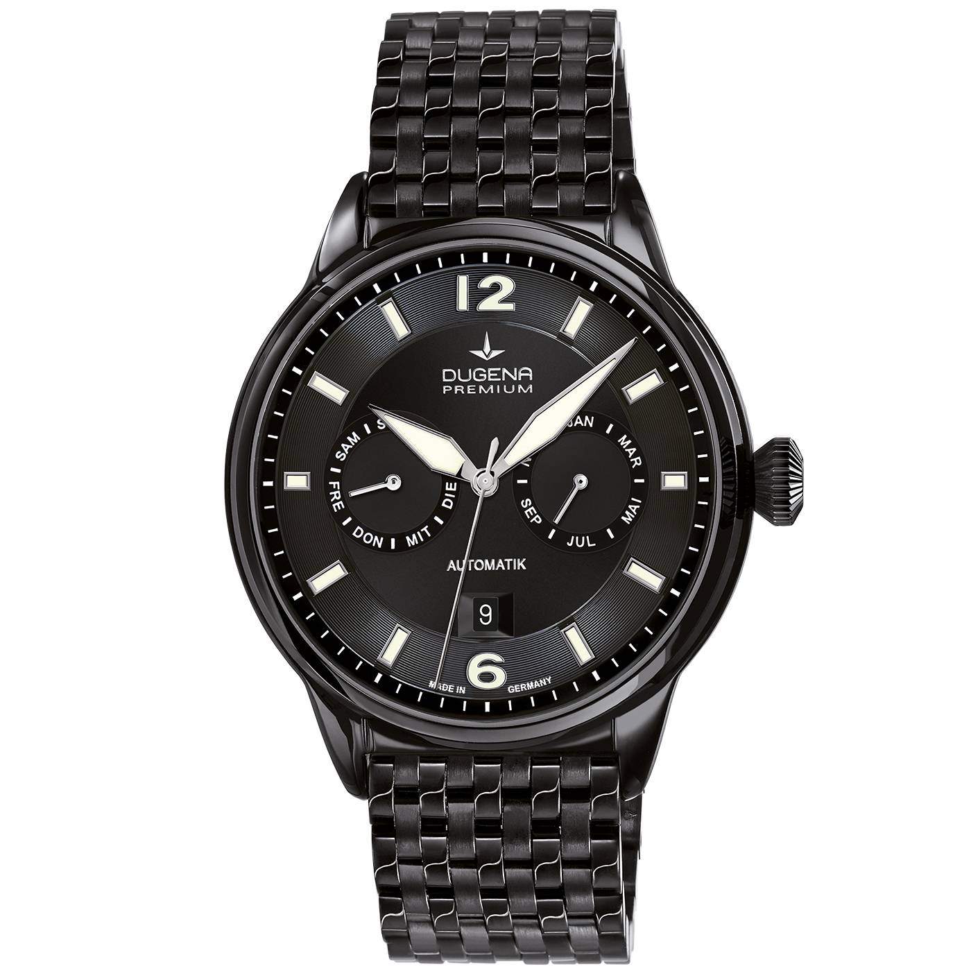 Dugena Herrenuhr Kappa Kalender 7090305, Automatik, Schwarz, Edelstahl