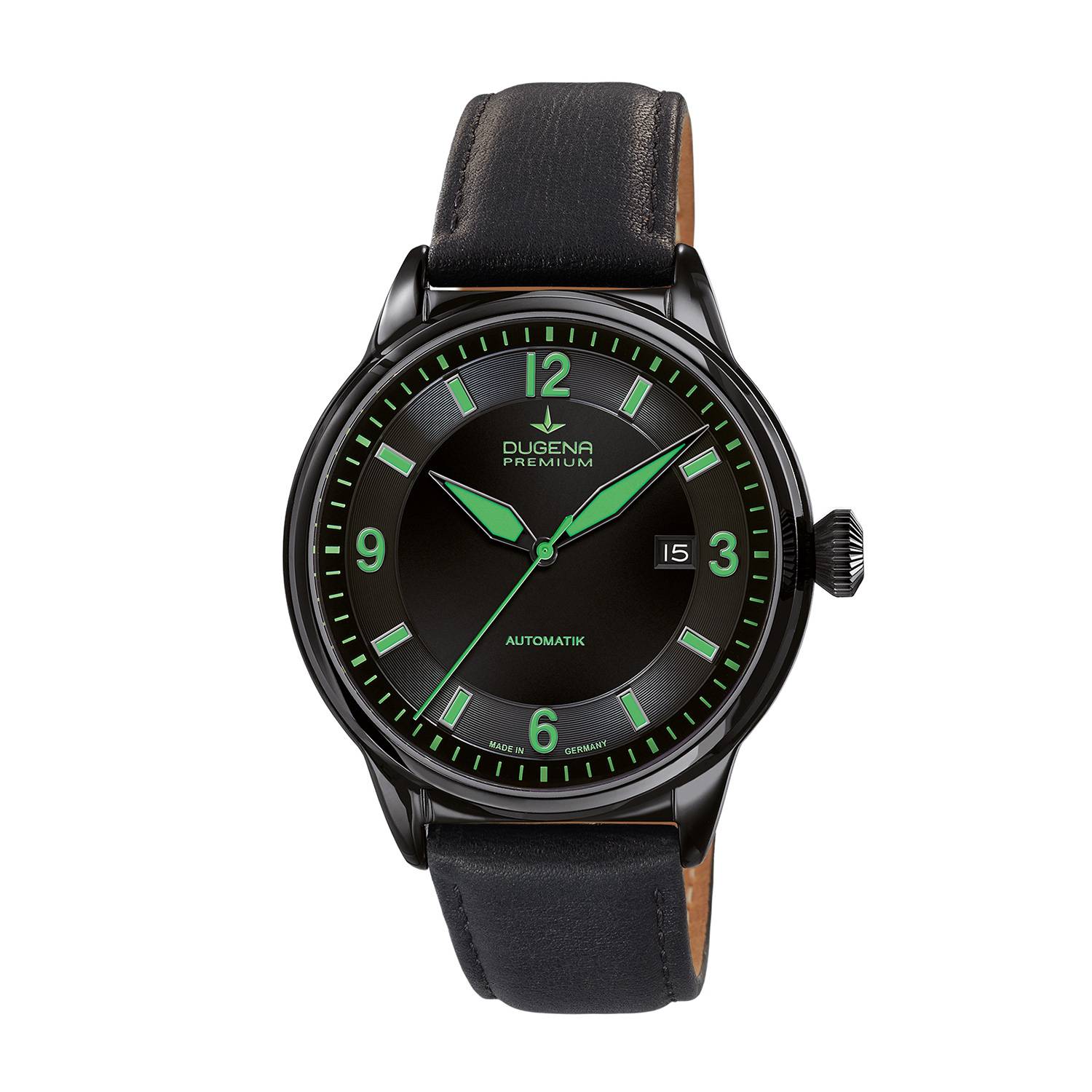 Dugena Herrenuhr 7000301 Kappa 1, Automatik, Schwarz-Grün, Edelstahl, Lederband