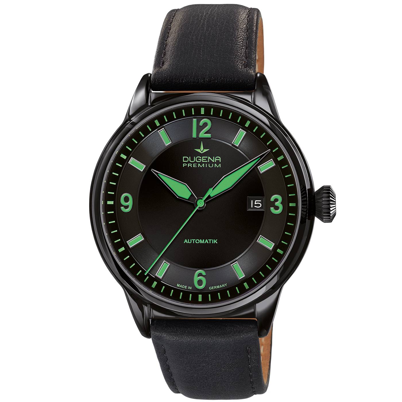 Dugena Herrenuhr 7000301 Kappa 1, Automatik, Schwarz-Grün, Edelstahl, Lederband