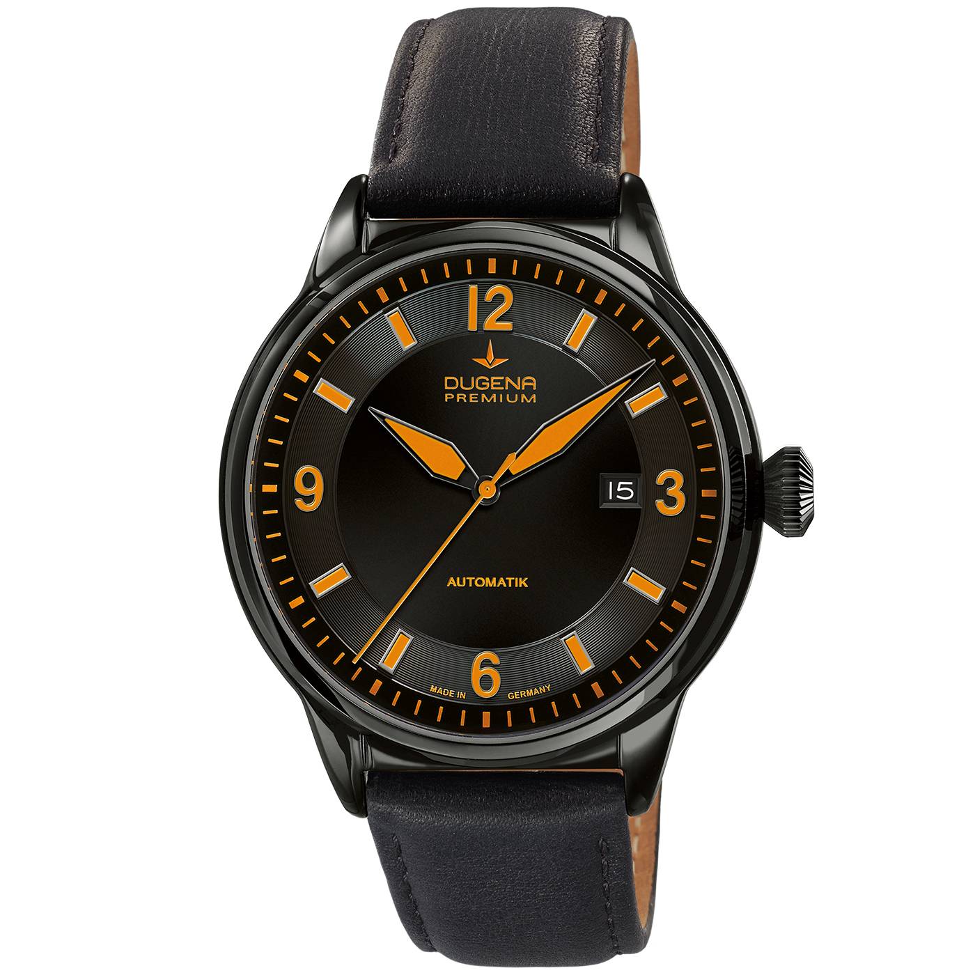 Dugena Herrenuhr 7000303 Kappa 1, Automatik, Schwarz-Orange, Edelstahl, Lederband
