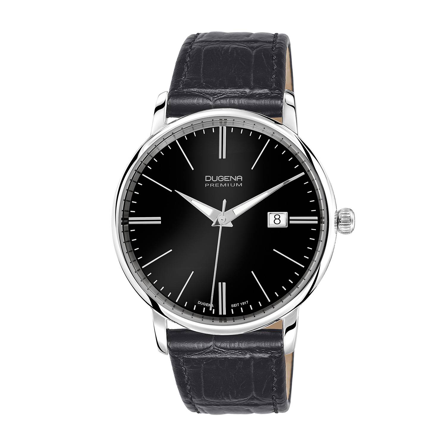 Dugena Herrenuhr 7000180-1 Festa, Quarz, Schwarz, Edelstahl, Lederarmband