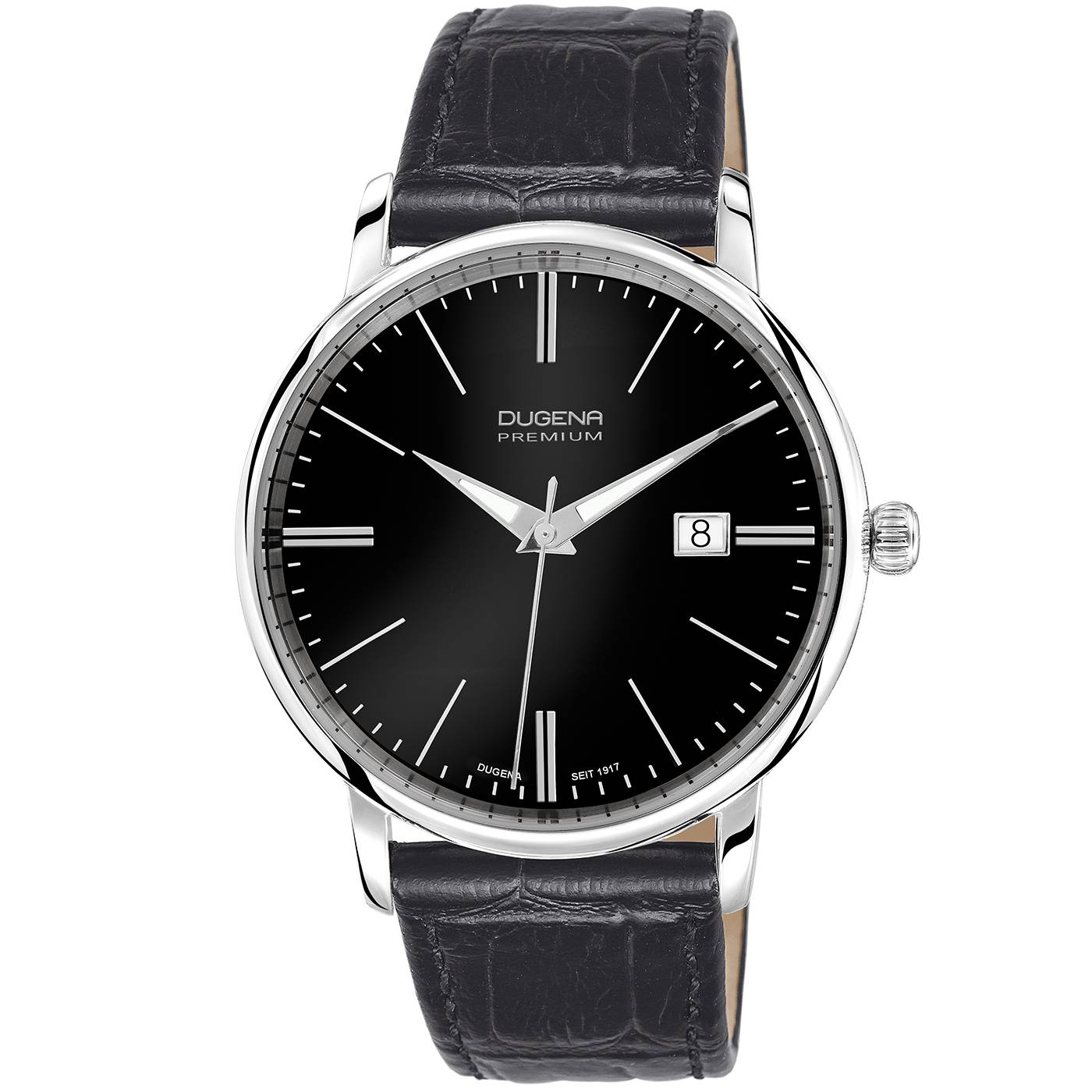 Dugena Herrenuhr 7000180-1 Festa, Quarz, Schwarz, Edelstahl, Lederarmband