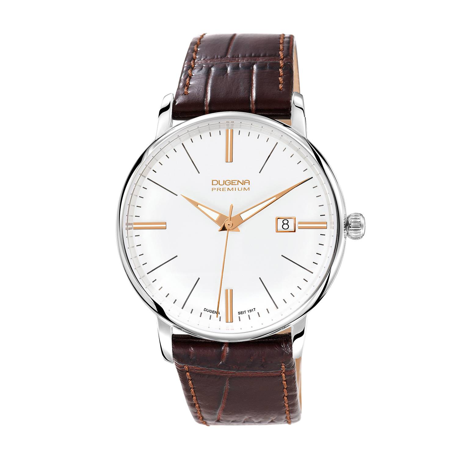 DUGENA Herrenuhr 7000167 Festa, Quarz, Bicolor, Edelstahl, Saphirglas, Leder