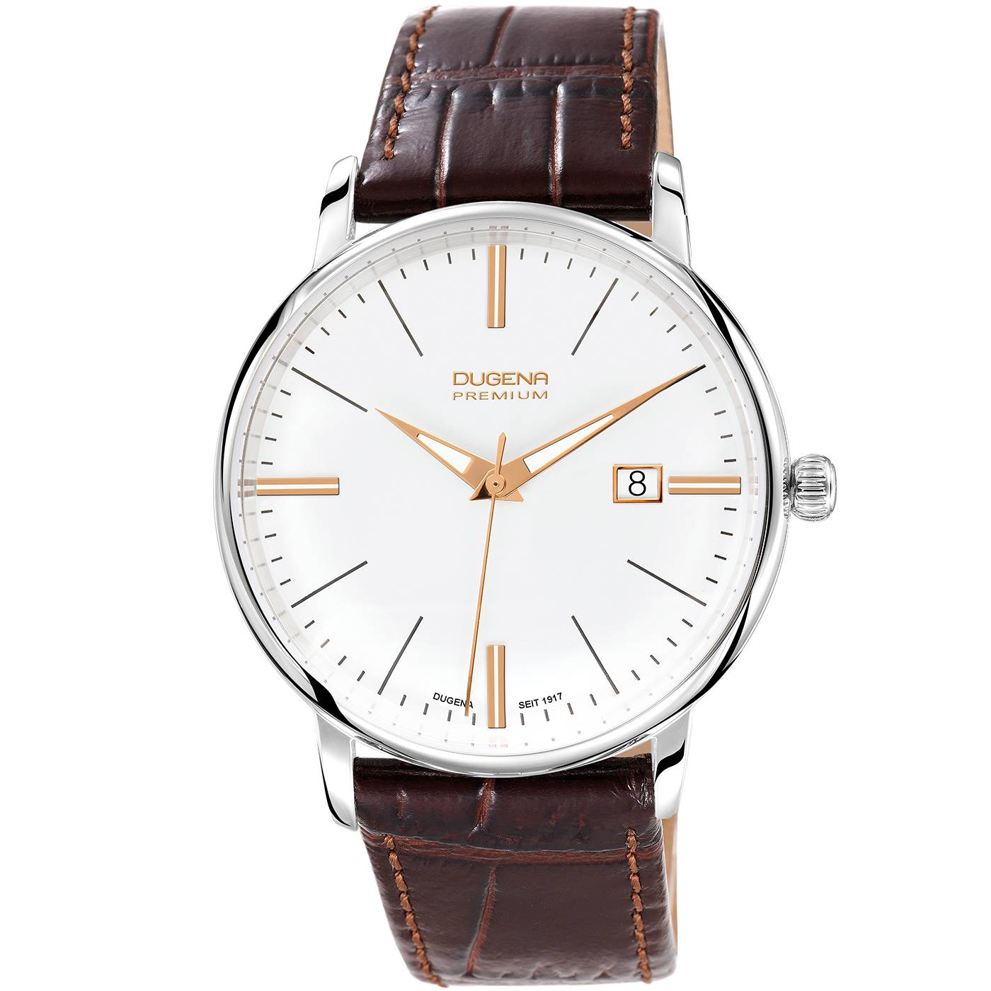 DUGENA Herrenuhr 7000167 Festa, Quarz, Bicolor, Edelstahl, Saphirglas, Leder