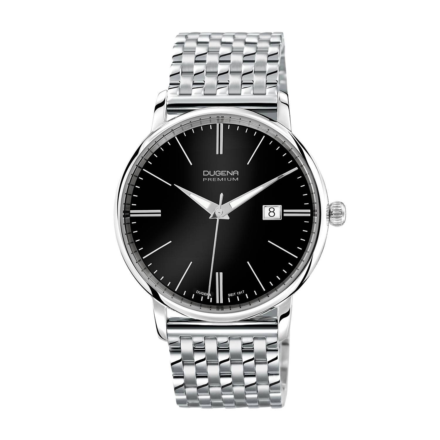Dugena Herren-Armbanduhr Festa, Quarz, Edelstahlgehäuse, Saphirglas, Edelstahlarmband
