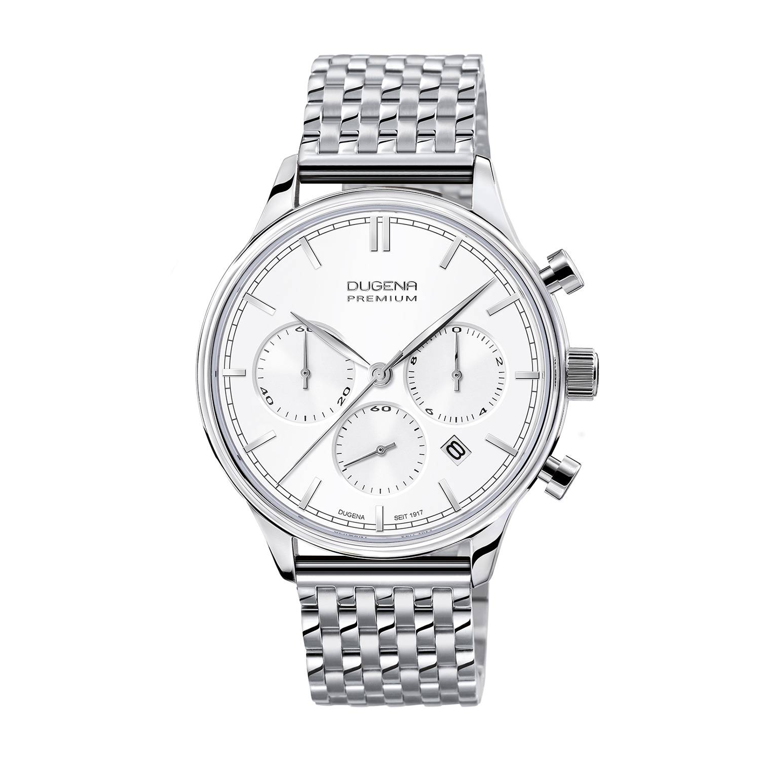 Dugena Herren-Armbanduhr Sigma Chrono, Quarz, Edelstahlgehäuse, Edelstahlarmband, 5 bar