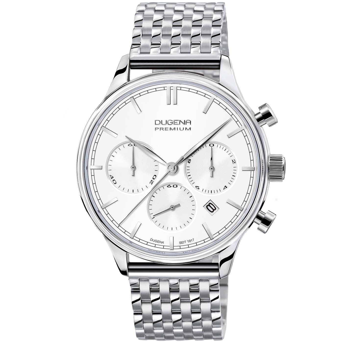 Dugena Herren-Armbanduhr Sigma Chrono, Quarz, Edelstahlgehäuse, Edelstahlarmband, 5 bar