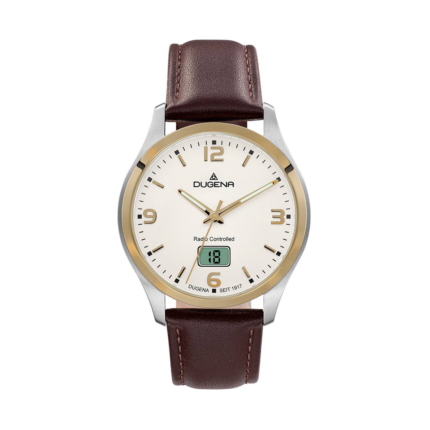 Dugena Herrenuhr 4460862 Tresor Funk, Bicolor, Edelstahl, Lederarmband, 10 bar