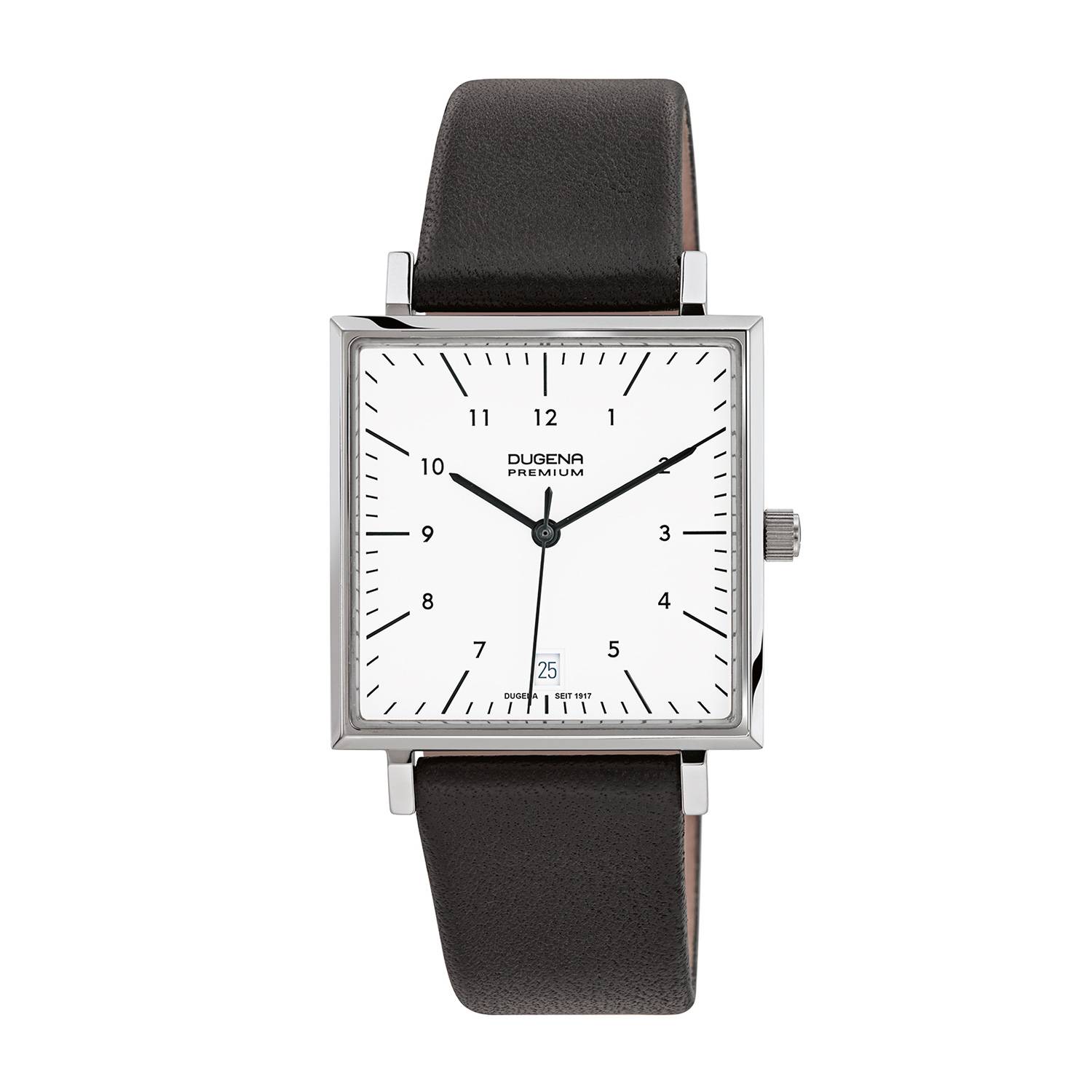 Dugena Herren-Armbanduhr 7000142 Dessau Carrée, Quarz, Edelstahl, Leder, 5 bar