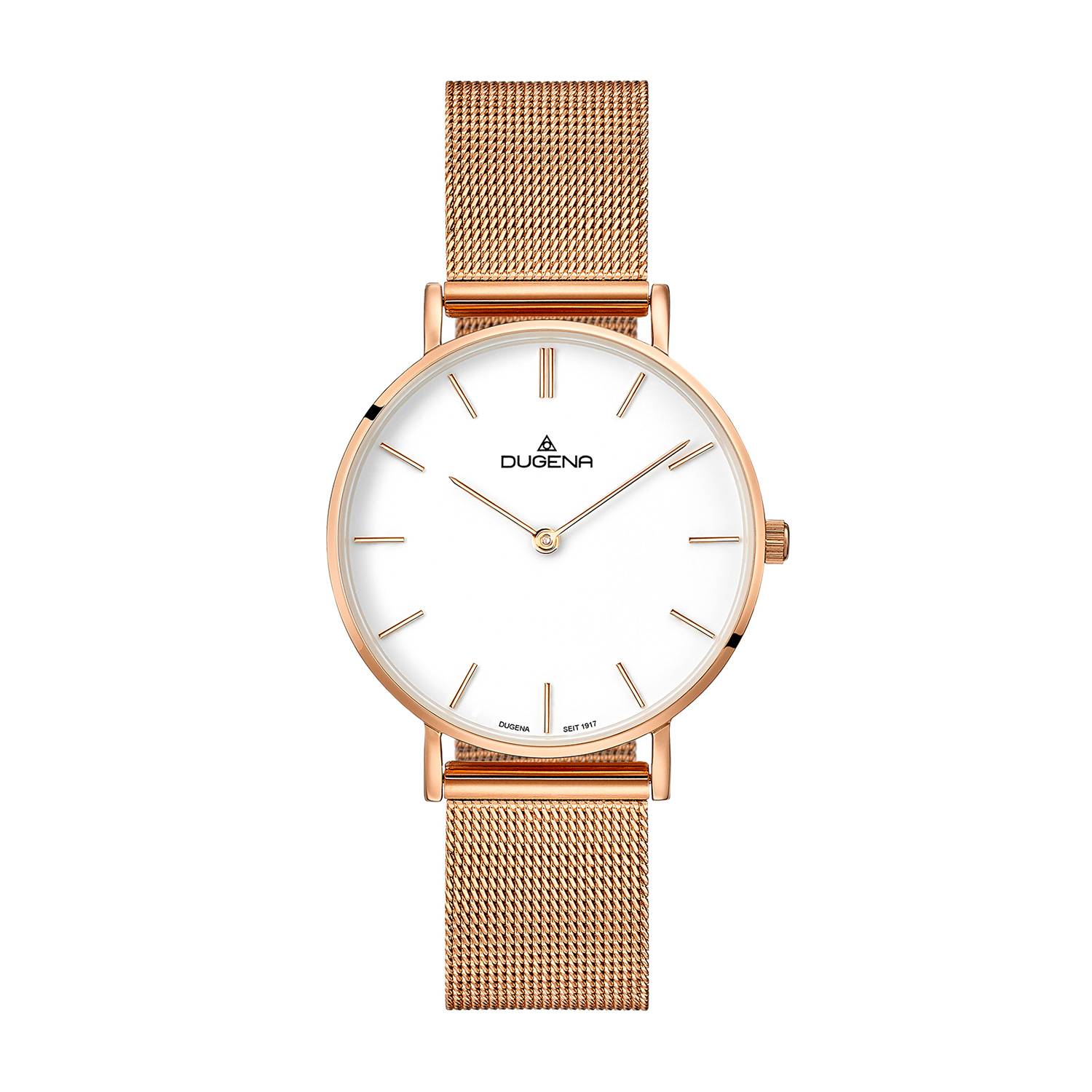 DUGENA Damen-Armbanduhr Linée 4460838, Quarz, weißes Zifferblatt, Edelstahl