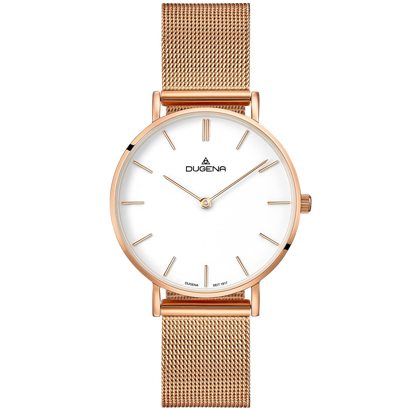 DUGENA Damen-Armbanduhr Linée 4460838, Quarz, weißes Zifferblatt, Edelstahl