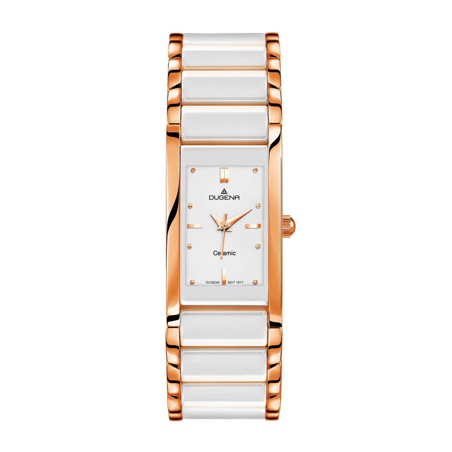 Dugena Damenuhr 4460590 Quadra Ceramica, Quarz, Keramik-Edelstahl, Mineralglas