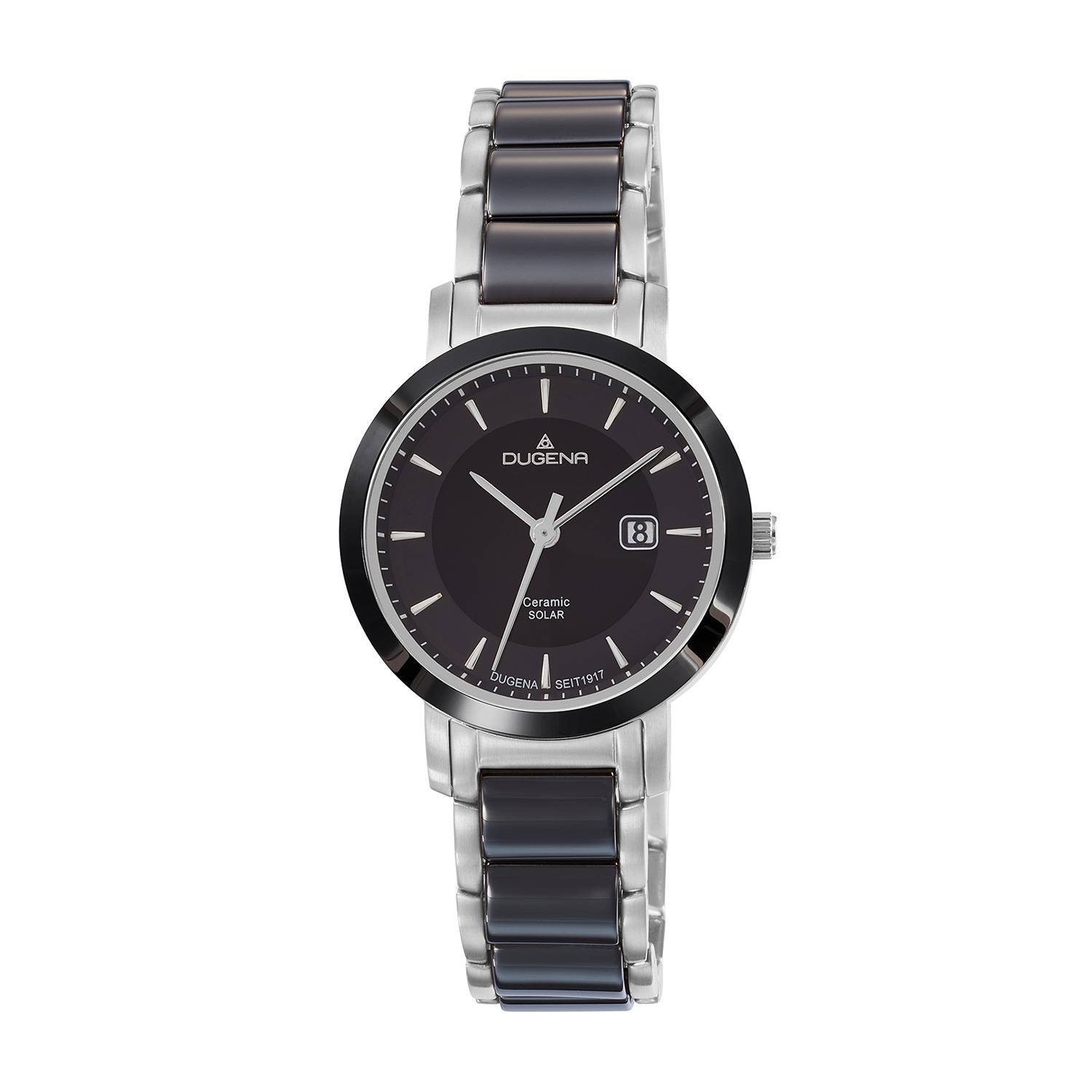 Dugena Damen-Armbanduhr 4461007 Ceramic Solar, Quarz, Keramik-Edelstahlgehäuse, 5 bar